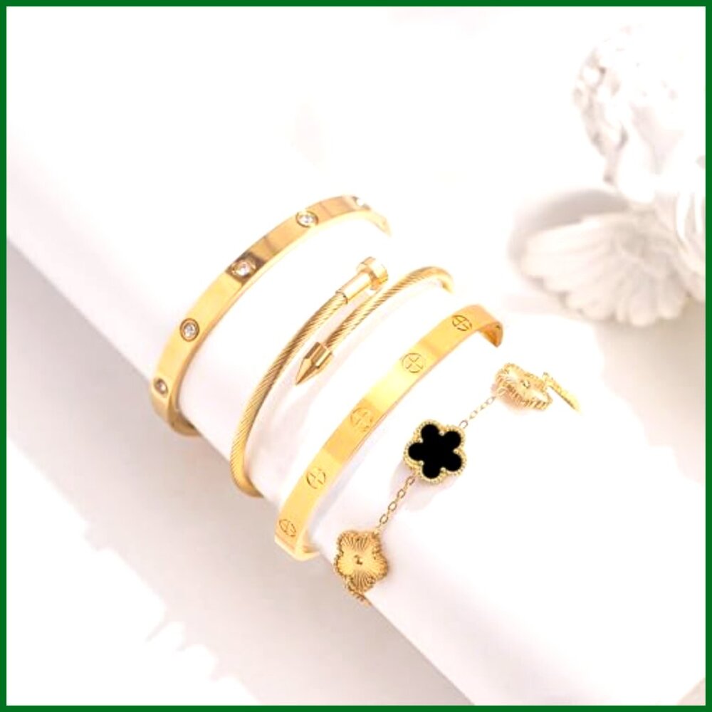 Stackable Bangle Bracelets Set Stainless Steel Go… - image 6